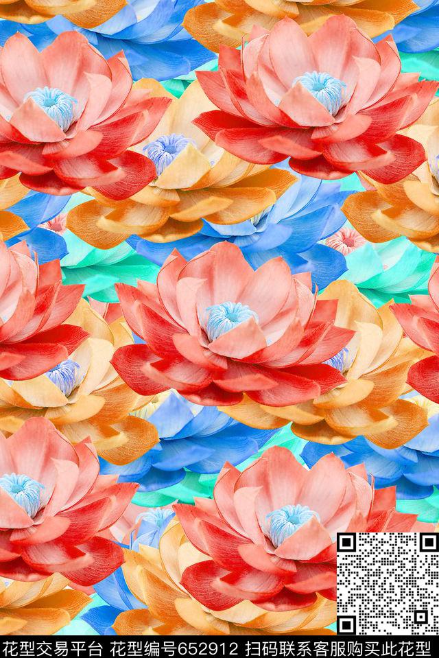 时尚抽象彩绘荷花铁皮数码印花时尚潮流大牌女装裙子彩色印花数码印花华亿平台下载（图片编号: 652912） - 瓦栏（Walan）