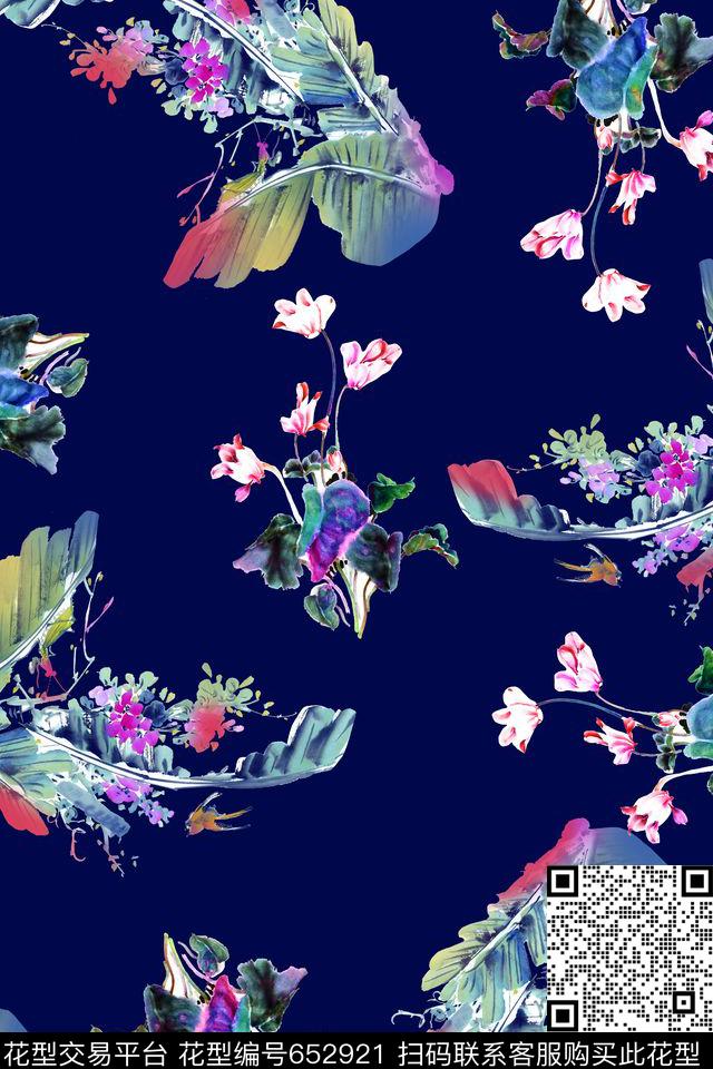 花卉水彩丝绸数码印花华亿平台下载（图片编号: 652921） - 瓦栏（Walan）