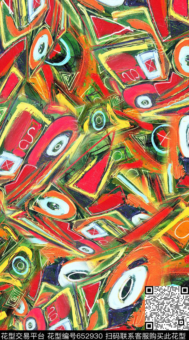 抽象创意涂鸦数码印花华亿平台下载（图片编号: 652930） - 瓦栏（Walan）