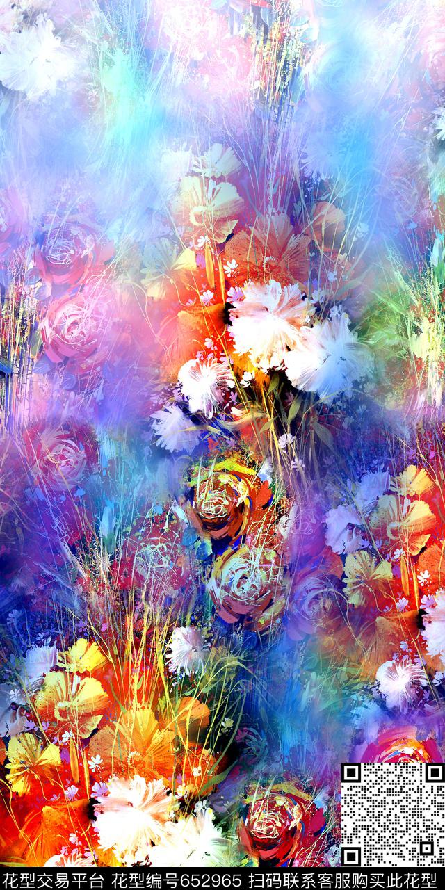 花卉油画定位数码印花华亿平台下载（图片编号: 652965） - 瓦栏（Walan）