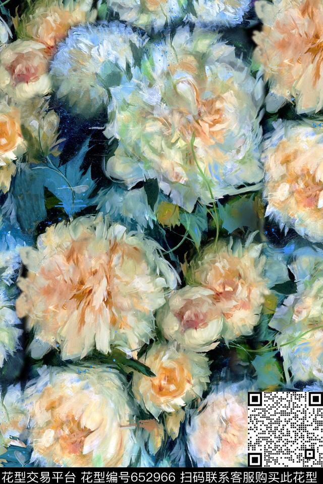花卉油画泼墨数码印花华亿平台下载（图片编号: 652966） - 瓦栏（Walan）
