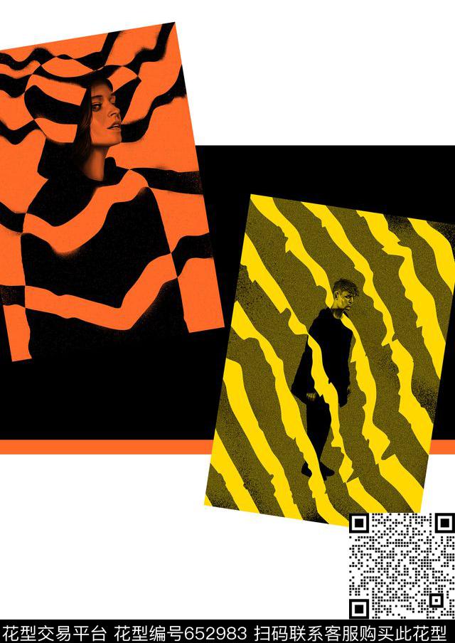 T恤前片印花单幅印花图案休闲人像条纹数码印花华亿平台下载（图片编号: 652983） - 瓦栏（Walan）