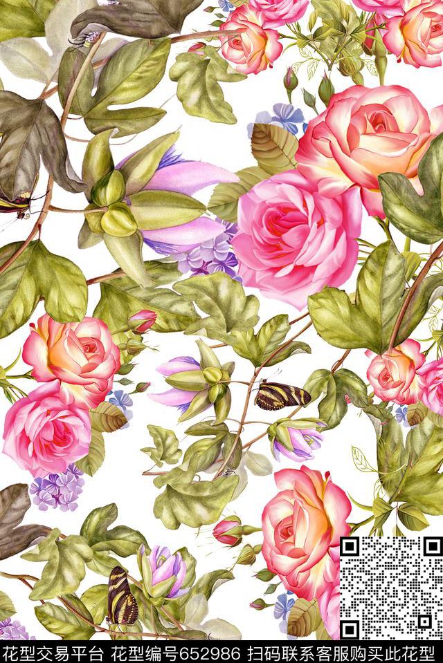 花卉叶子数码印花华亿平台下载（图片编号: 652986） - 瓦栏（Walan）