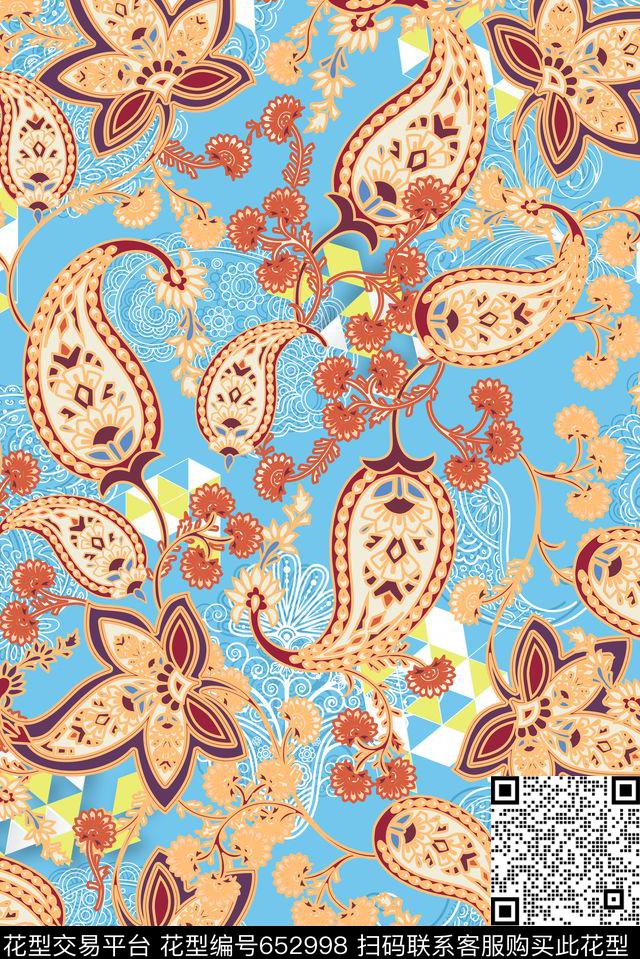 佩斯利抽象四方连续传统印花华亿平台下载（图片编号: 652998） - 瓦栏（Walan）