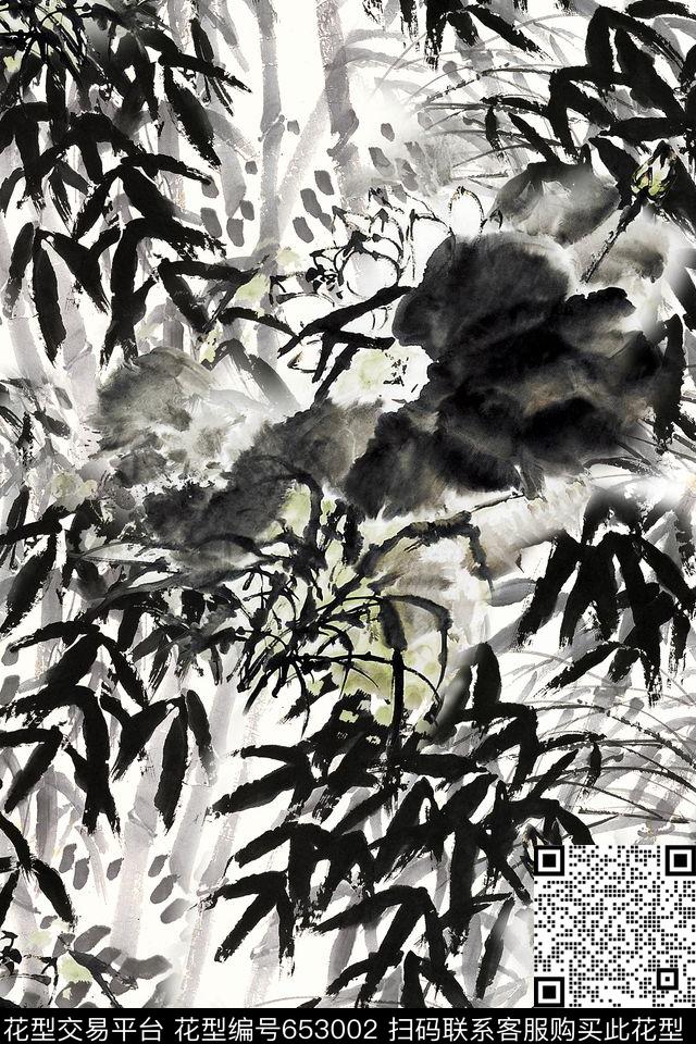 民族风中国风水墨数码印花华亿平台下载（图片编号: 653002） - 瓦栏（Walan）