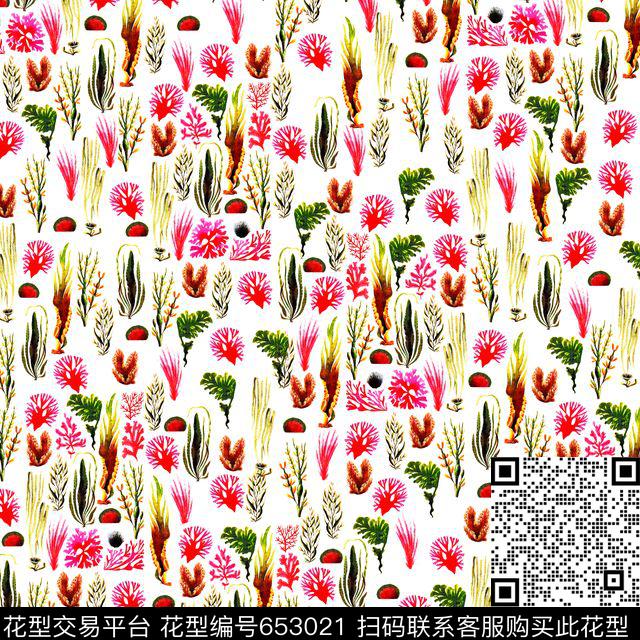 热带海草珊瑚海藻海底植物数码印花华亿平台下载（图片编号: 653021） - 瓦栏（Walan）