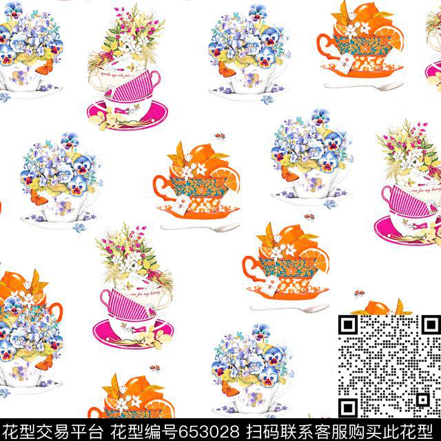 花卉杯子碟子柠檬碎花数码印花华亿平台下载（图片编号: 653028） - 瓦栏（Walan）