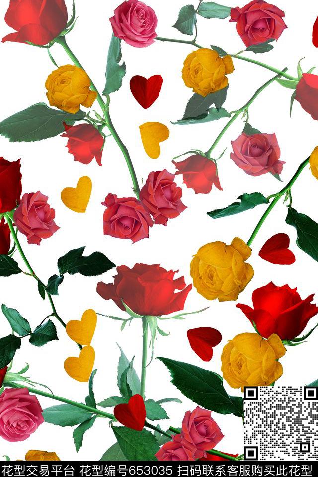 玫瑰花卉花瓣数码印花华亿平台下载（图片编号: 653035） - 瓦栏（Walan）