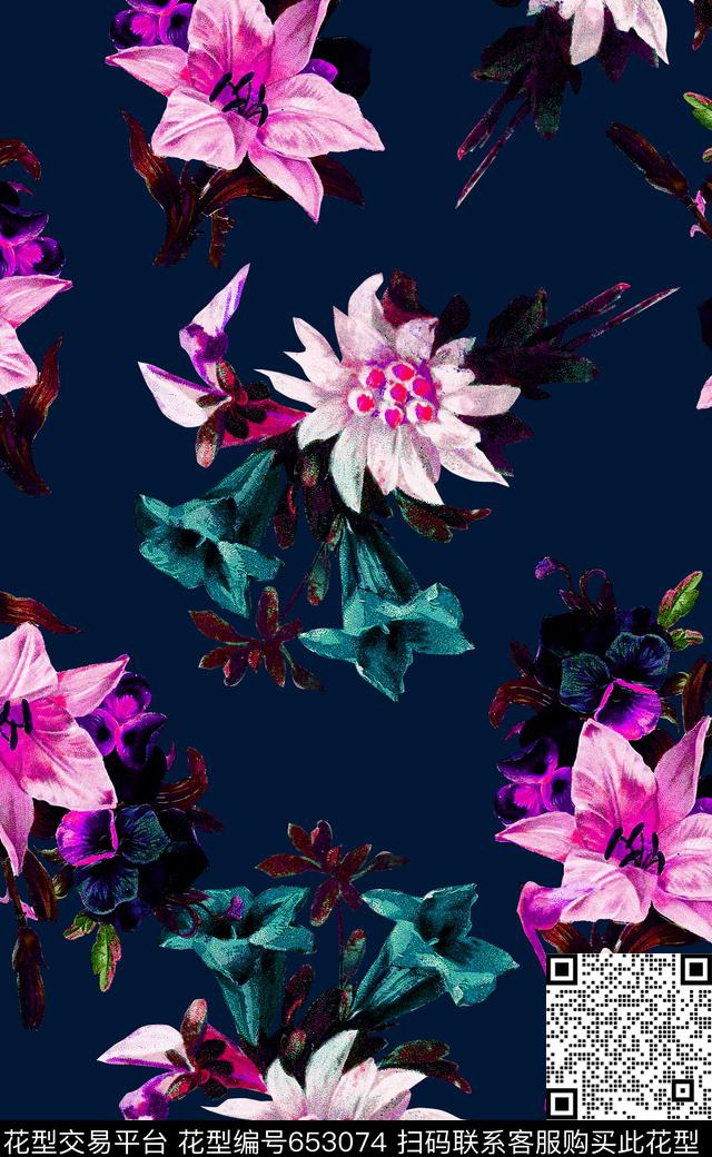 复古花卉手绘花卉数码印花数码印花华亿平台下载（图片编号: 653074） - 瓦栏（Walan）