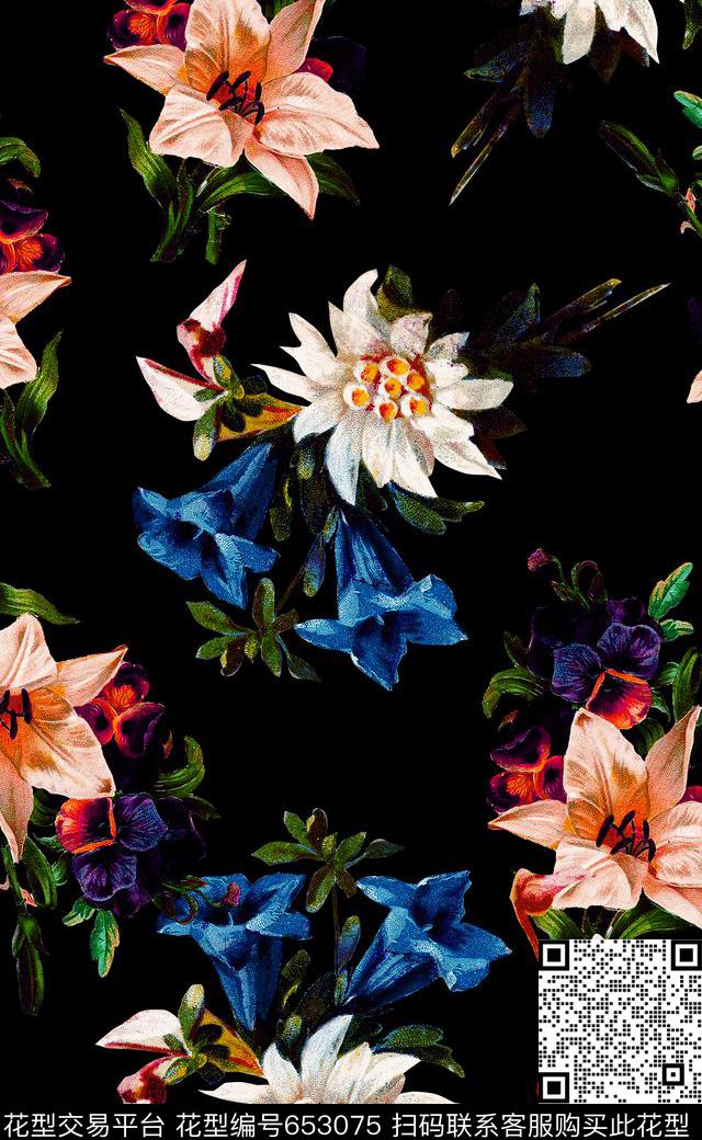 复古花卉手绘花卉数码印花数码印花华亿平台下载（图片编号: 653075） - 瓦栏（Walan）
