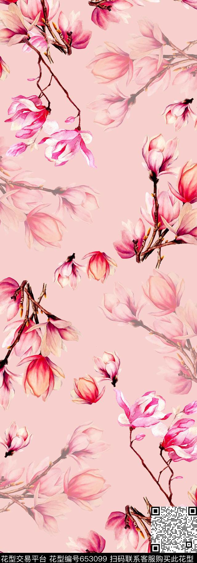 水彩花卉白玉兰数码印花华亿平台下载（图片编号: 653099） - 瓦栏（Walan）