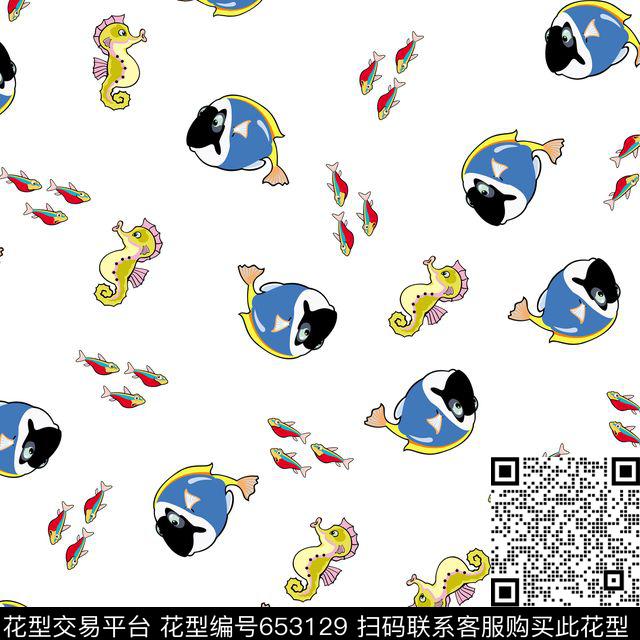 小鱼海马纯色底传统印花华亿平台下载（图片编号: 653129） - 瓦栏（Walan）