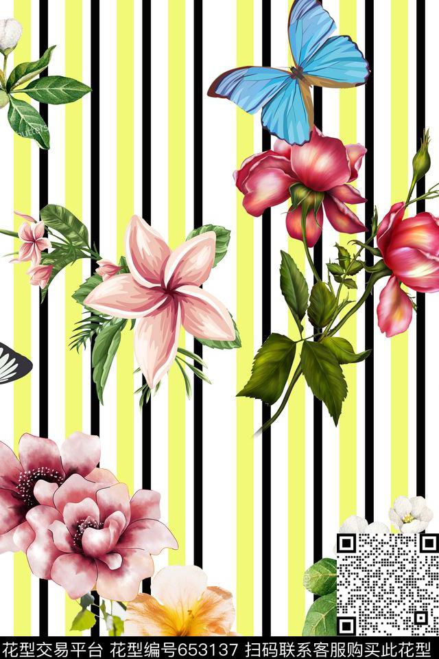 几何线条花卉数码印花华亿平台下载（图片编号: 653137） - 瓦栏（Walan）