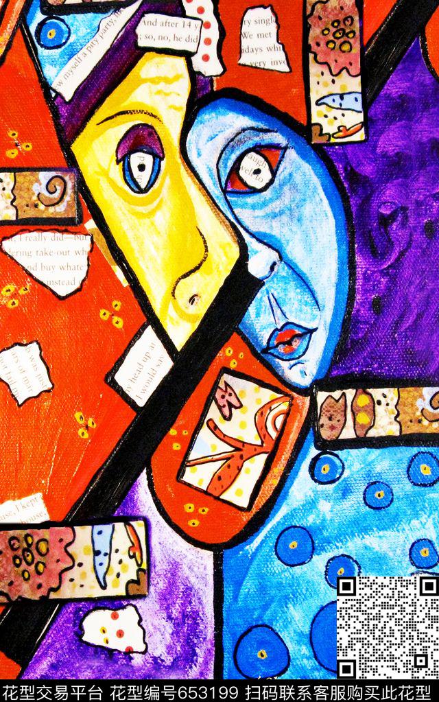 手绘脸谱波普数码印花华亿平台下载（图片编号: 653199） - 瓦栏（Walan）