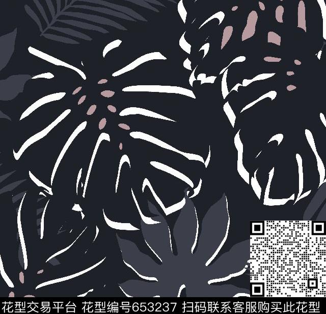 热带棕榈叶大叶子.撞色阴影传统印花华亿平台下载（图片编号: 653237） - 瓦栏（Walan）