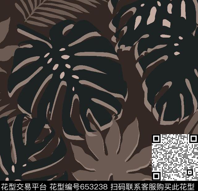 热带棕榈叶大叶子.撞色阴影传统印花华亿平台下载（图片编号: 653238） - 瓦栏（Walan）