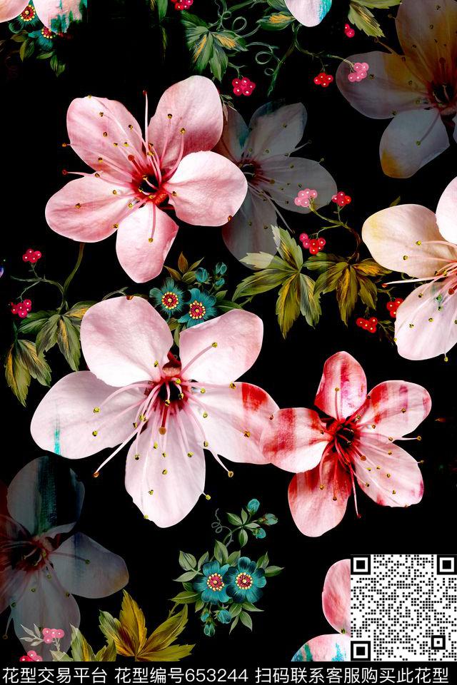 桃花碎花花卉数码印花华亿平台下载（图片编号: 653244） - 瓦栏（Walan）