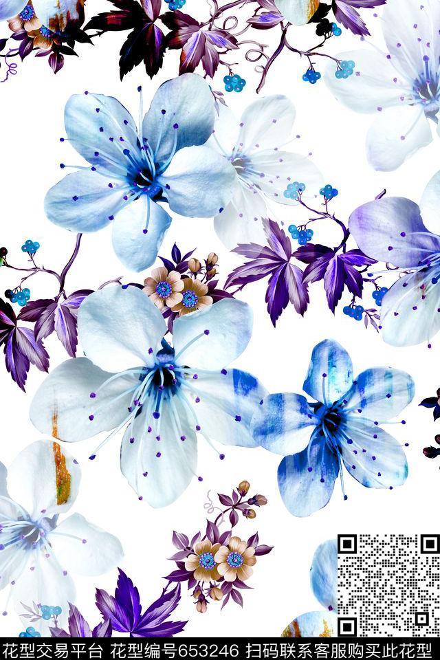 桃花碎花花卉数码印花华亿平台下载（图片编号: 653246） - 瓦栏（Walan）