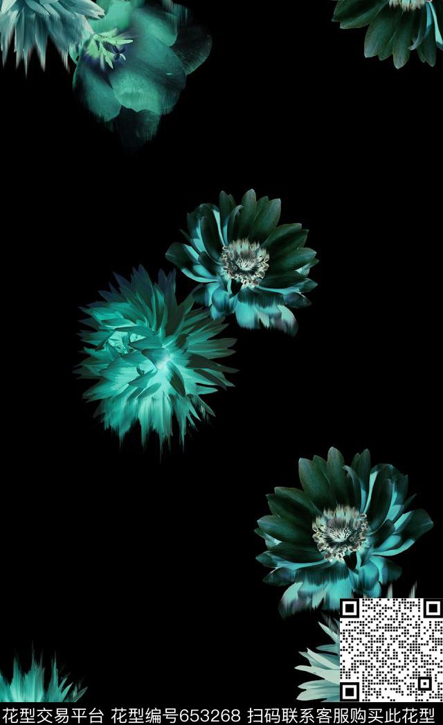 黑底花卉数码花数码印花华亿平台下载（图片编号: 653268） - 瓦栏（Walan）