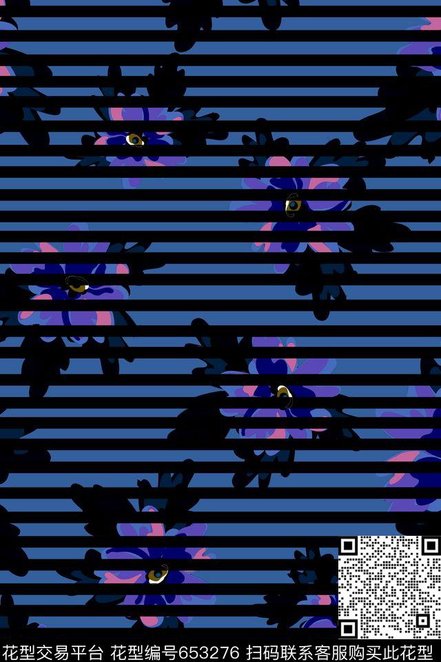 花卉条纹传统印花华亿平台下载（图片编号: 653276） - 瓦栏（Walan）