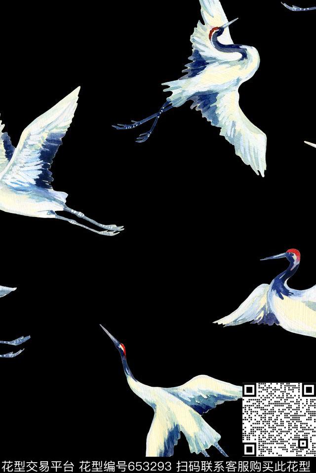 时尚简单仙鹤数码印花华亿平台下载（图片编号: 653293） - 瓦栏（Walan）