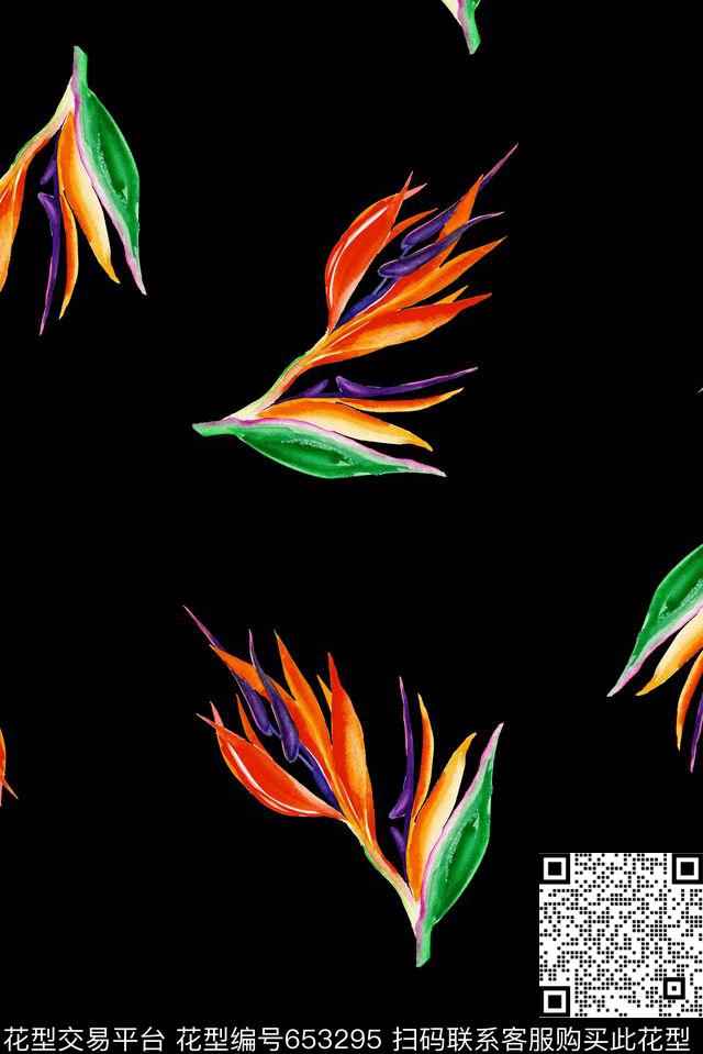 艳丽独朵天堂花数码印花华亿平台下载（图片编号: 653295） - 瓦栏（Walan）