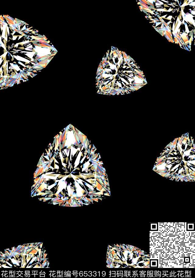 数码花黑底宝石传统印花华亿平台下载（图片编号: 653319） - 瓦栏（Walan）