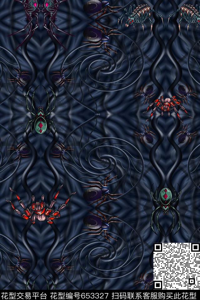 抽象立体蜘蛛网蜘蛛彩色蜘蛛数码印花华亿平台下载（图片编号: 653327） - 瓦栏（Walan）