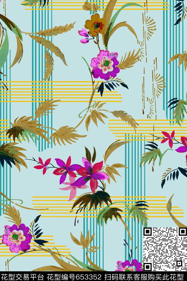 花卉热带沙滩数码印花华亿平台下载（图片编号: 653352） - 瓦栏（Walan）