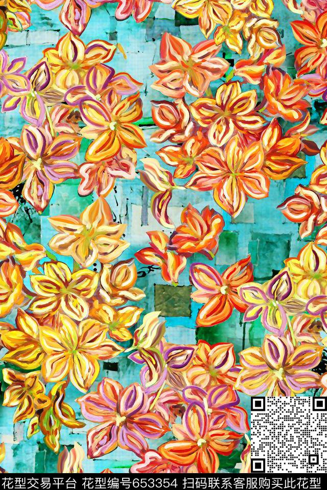 花卉抽象油画花卉抽象水彩花卉数码印花华亿平台下载（图片编号: 653354） - 瓦栏（Walan）