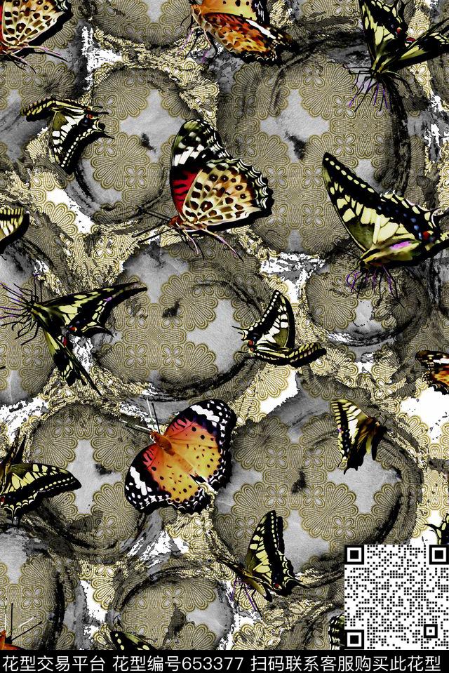 蝴蝶抽象蕾丝数码印花华亿平台下载（图片编号: 653377） - 瓦栏（Walan）