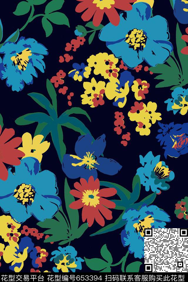 时尚炫彩花卉传统印花华亿平台下载（图片编号: 653394） - 瓦栏（Walan）