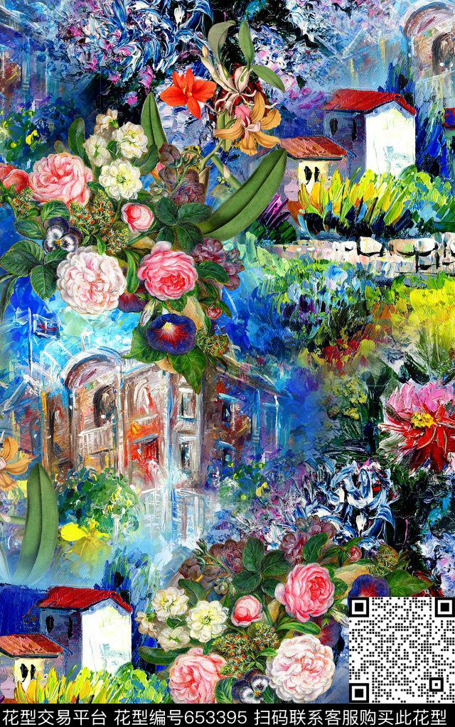油画花卉风景数码印花华亿平台下载（图片编号: 653395） - 瓦栏（Walan）