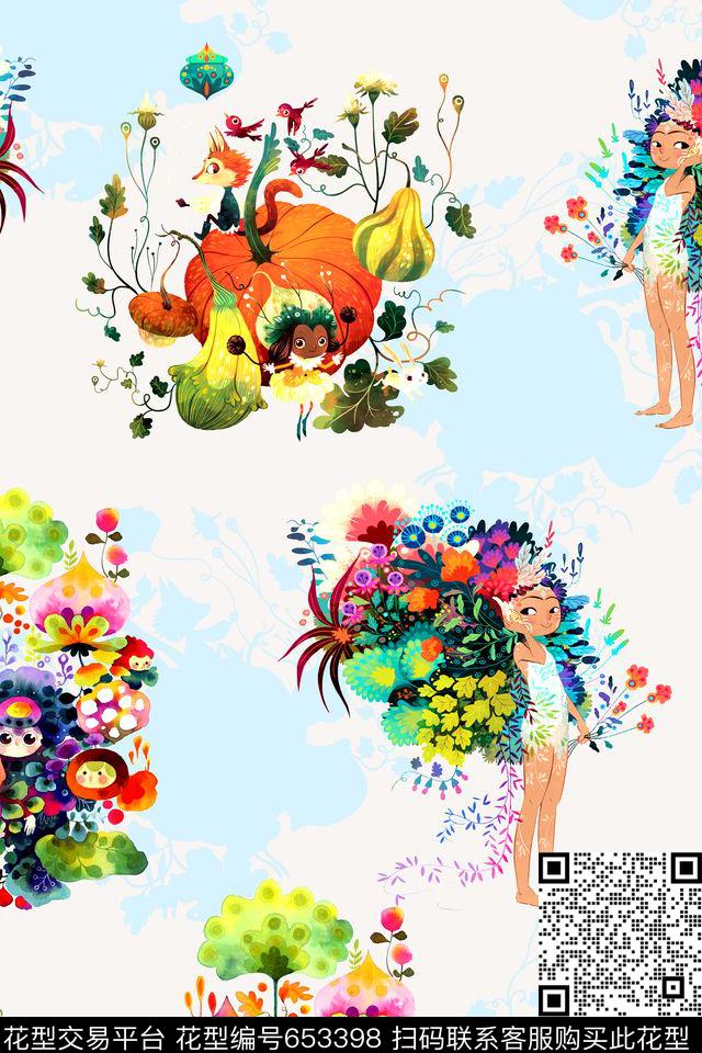 趣味水彩人物数码印花华亿平台下载（图片编号: 653398） - 瓦栏（Walan）