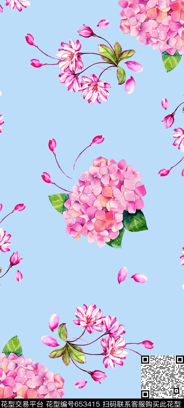 水彩花卉天竺葵数码印花华亿平台下载（图片编号: 653415） - 瓦栏（Walan）