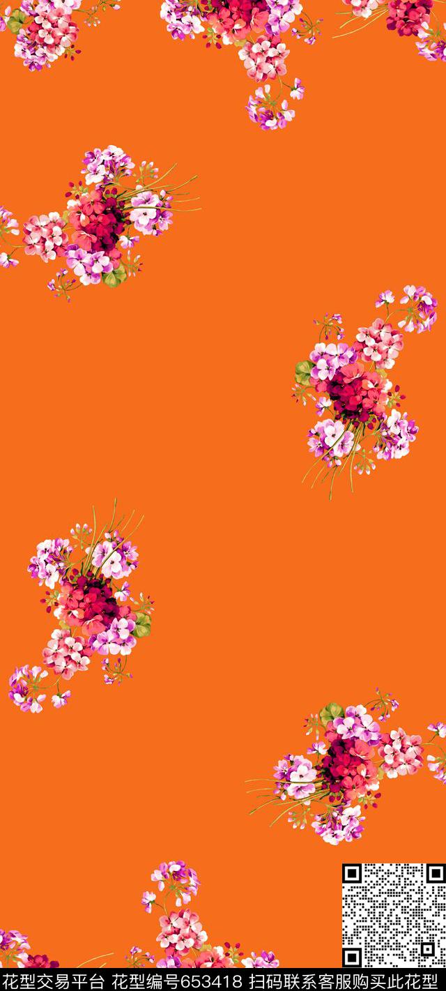 水彩花卉天竺葵数码印花华亿平台下载（图片编号: 653418） - 瓦栏（Walan）