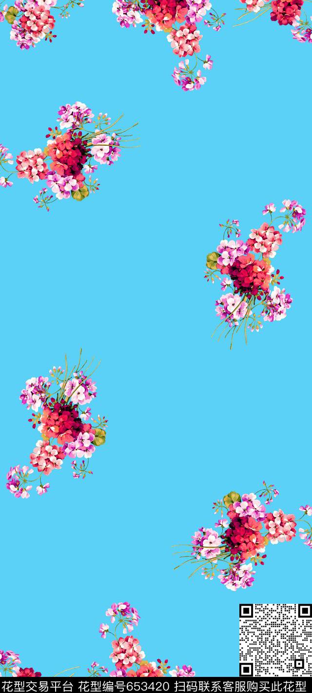 水彩花卉天竺葵数码印花华亿平台下载（图片编号: 653420） - 瓦栏（Walan）