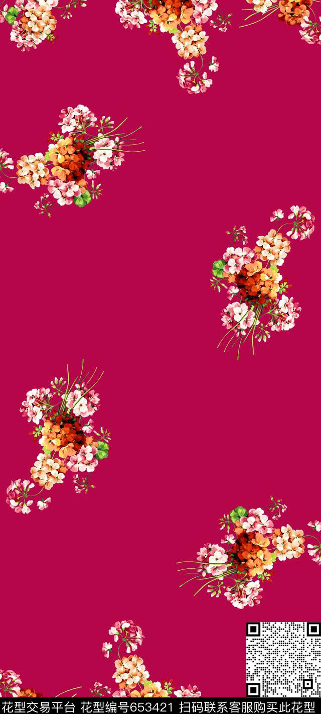 水彩花卉天竺葵数码印花华亿平台下载（图片编号: 653421） - 瓦栏（Walan）