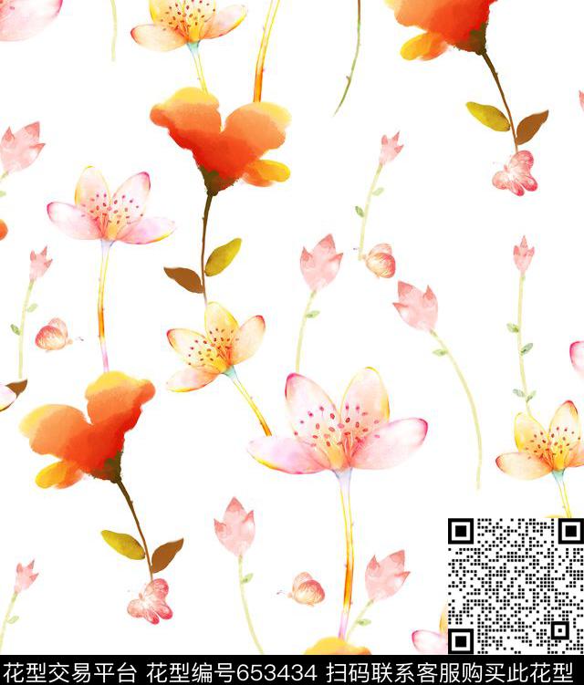 玉兰花小碎花大花数码印花华亿平台下载（图片编号: 653434） - 瓦栏（Walan）