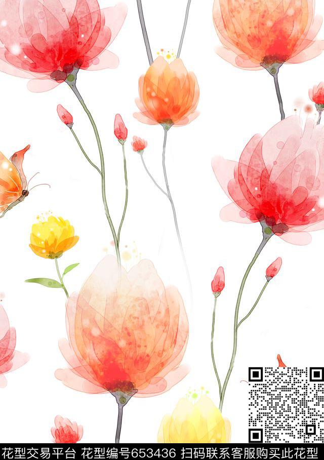 大花荷花兰花数码印花华亿平台下载（图片编号: 653436） - 瓦栏（Walan）