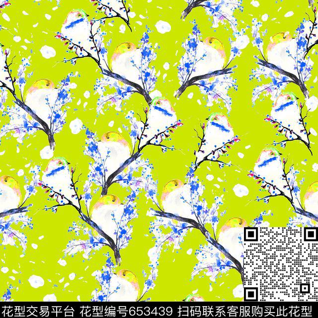鸟清晰梅花小鸟数码印花华亿平台下载（图片编号: 653439） - 瓦栏（Walan）