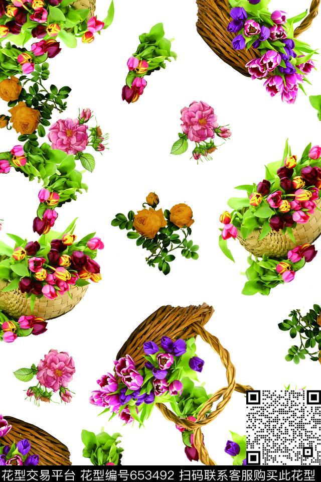 花朵花卉花篮数码印花华亿平台下载（图片编号: 653492） - 瓦栏（Walan）