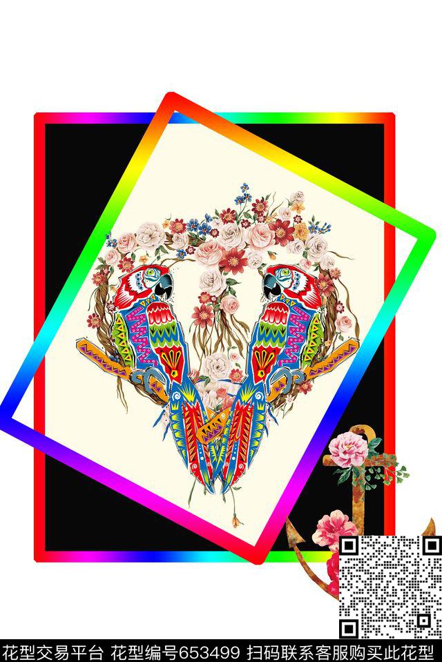 牡丹玫瑰花朵数码印花华亿平台下载（图片编号: 653499） - 瓦栏（Walan）