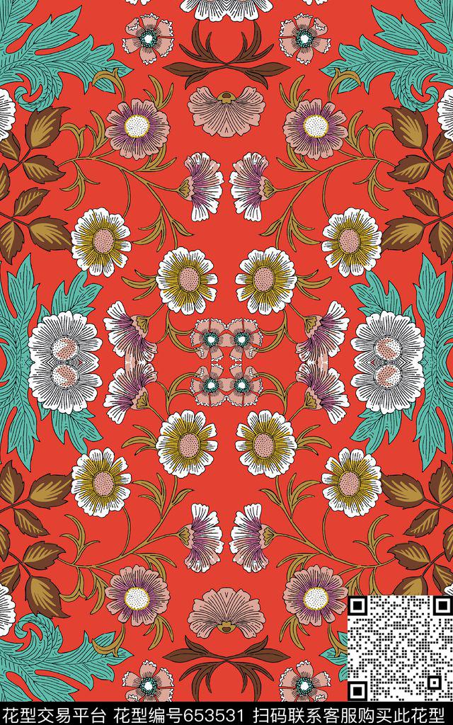 民族风0分色区花卉传统印花华亿平台下载（图片编号: 653531） - 瓦栏（Walan）