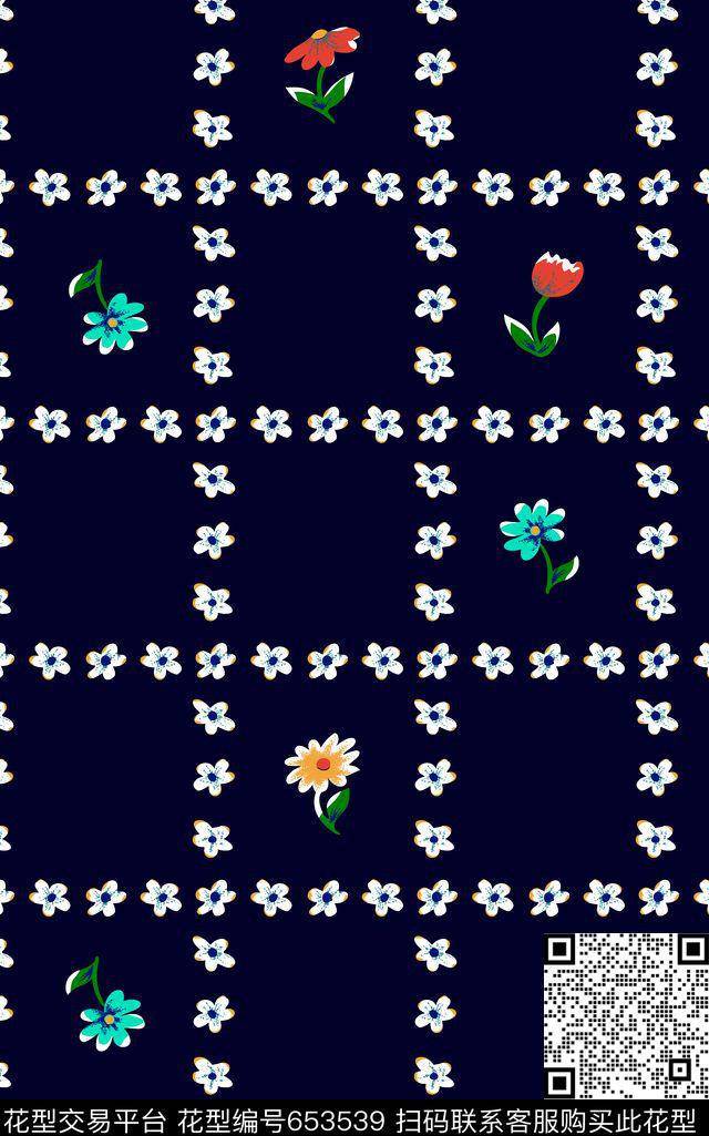 几何花卉简约花卉0分色区传统印花华亿平台下载（图片编号: 653539） - 瓦栏（Walan）
