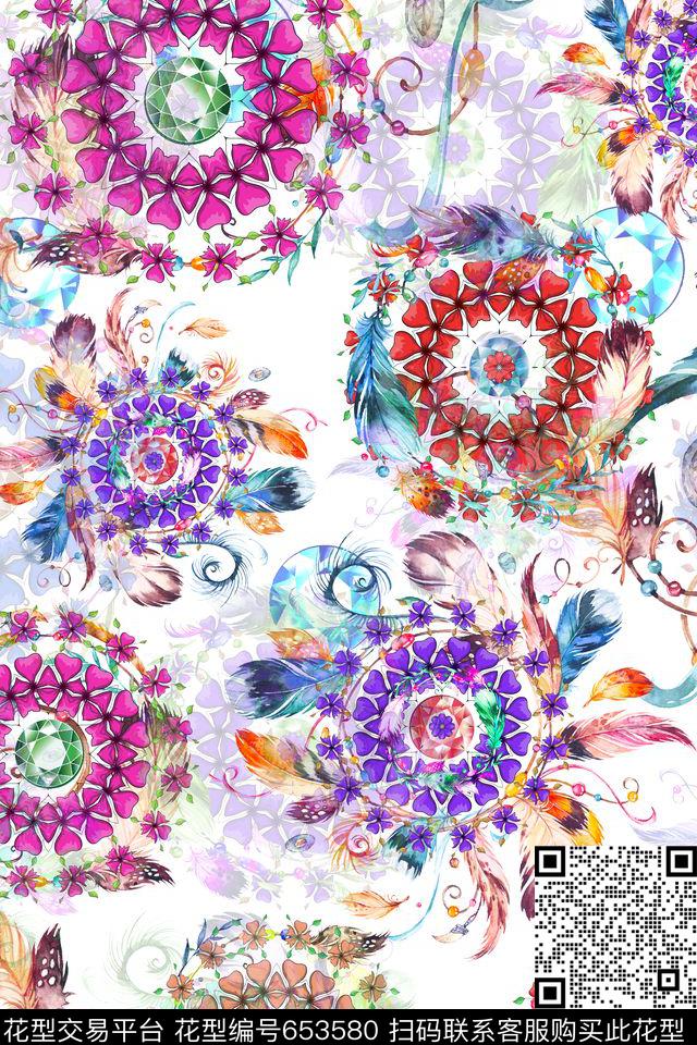 宝石珠宝组合花朵花卉数码印花华亿平台下载（图片编号: 653580） - 瓦栏（Walan）