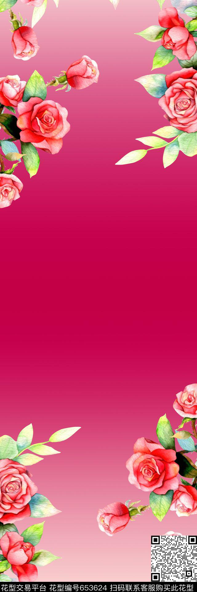 水彩花卉玫瑰数码印花华亿平台下载（图片编号: 653624） - 瓦栏（Walan）