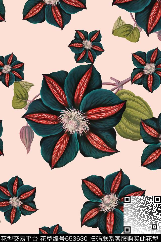 抽象手绘满版花卉最新高清数码欧美花卉时尚潮流大牌复古欧美风女装裙数码印花华亿平台下载（图片编号: 653630） - 瓦栏（Walan）