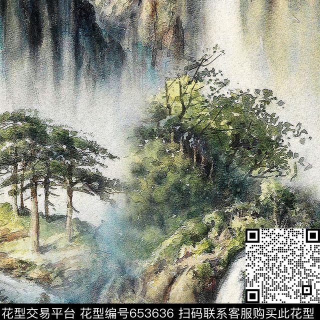水彩抽象朦胧效果墨迹国画山水画数码印花华亿平台下载（图片编号: 653636） - 瓦栏（Walan）