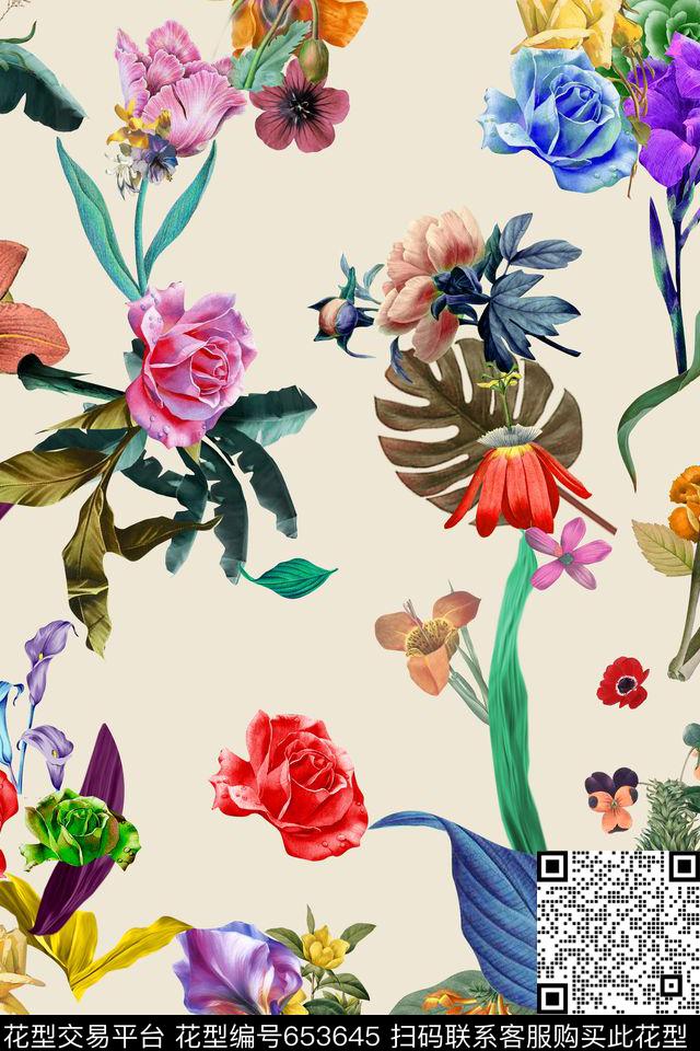 花卉热带椰树数码印花华亿平台下载（图片编号: 653645） - 瓦栏（Walan）